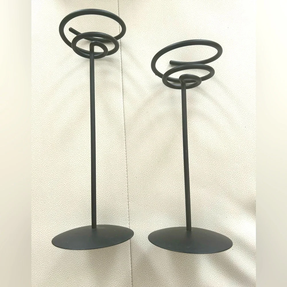 Partylite Set/Two Spiral Candle Holders Black Vintage Wrought Iron - Picture 2 of 7